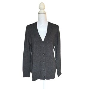 NWT- C by Bloomingdale’s Cashmere V-Neck Cardigan in Dark Charcoal- Size Large